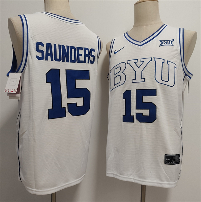 Men's Duke Blue Devils #15 Richie Saunders White Stitched Basketball Jersey